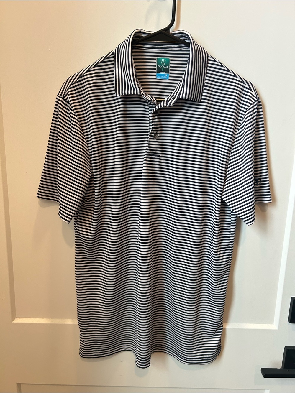 Men’s Black & White Striped Polo